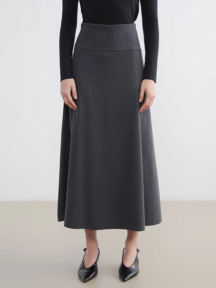 LCW Modest Bej Beli Lastikli Kloş Etek - Resim 2