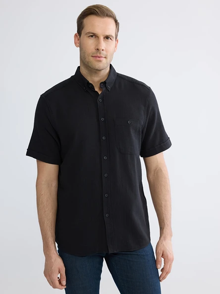 LCWAIKIKI Classic Siyah Regular Fit Poplin Erkek Gömlek ürün görseli 1