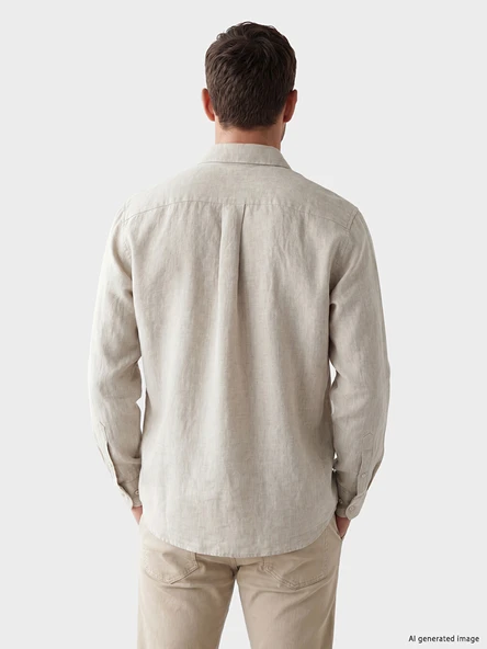 LCW Vision Bej Regular Fit %100 Keten Erkek Gömlek - Resim 3