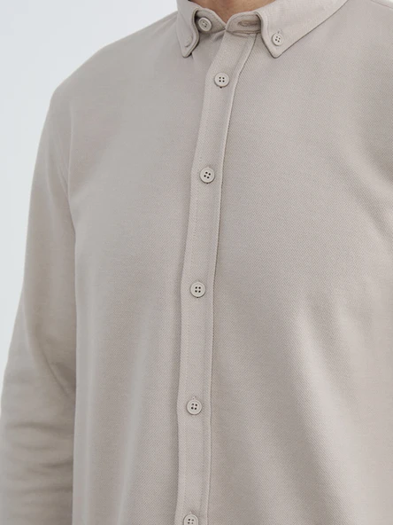 LCW Vision Bej Slim Fit Erkek Gömlek - Resim 3
