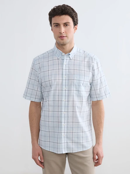 LCWAIKIKI Classic Mavi Regular Fit Ekose Poplin Erkek Gömlek ürün görseli 1