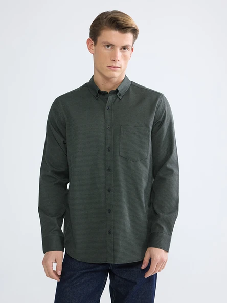 LCWAIKIKI Classic Haki Regular Fit Desenli Erkek Gömlek ürün görseli 1