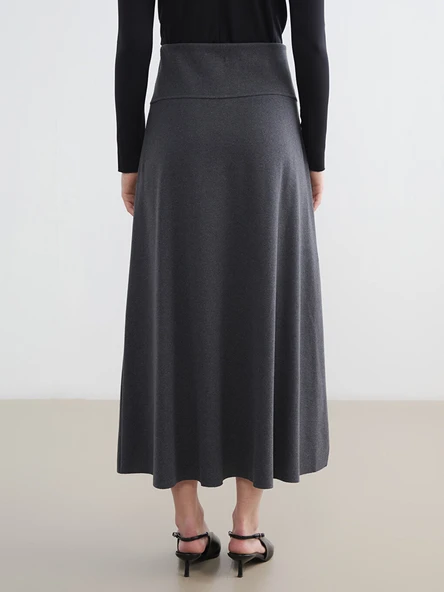 LCW Modest Bej Beli Lastikli Kloş Etek - Resim 4
