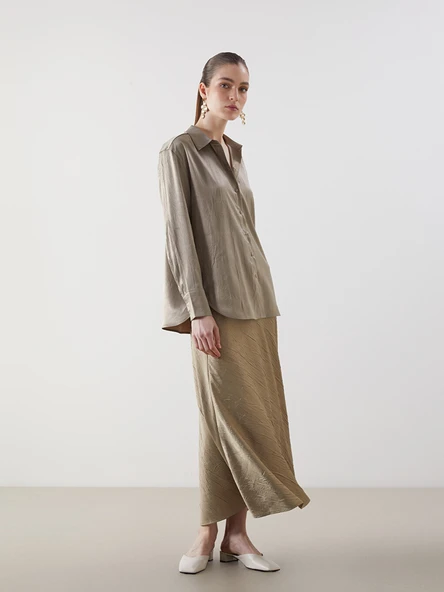 LCWAIKIKI Classic Kahverengi Loose Fit A Kesim Saten Etek ürün görseli 1