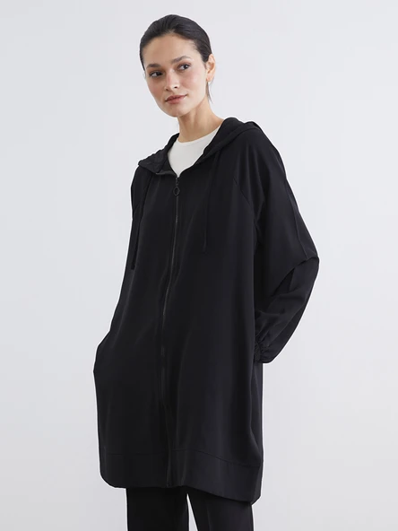 LCW Modest Siyah Kapüşonlu Oversize Kadın Tunik ürün görseli 1