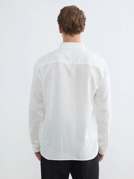 LCW Vision Beyaz Regular Fit Armürlü Erkek Basic Gömlek - Resim 4