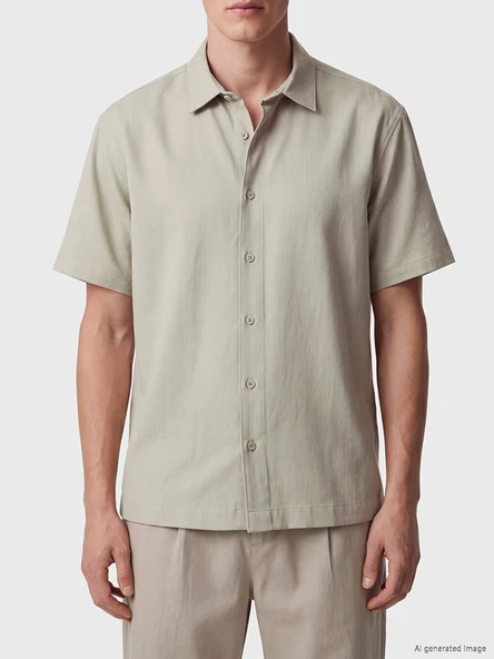 LCW Vision Bej Regular Fit Dokulu Erkek Gömlek - Resim 3