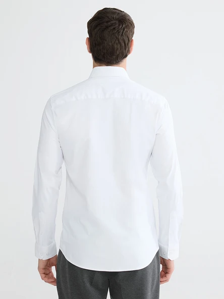 LCW BUSINESS Beyaz Slim Fit Armürlü Erkek Basic Gömlek - Resim 6