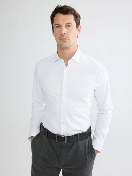 LCW BUSINESS Beyaz Slim Fit Armürlü Erkek Basic Gömlek - Resim 3