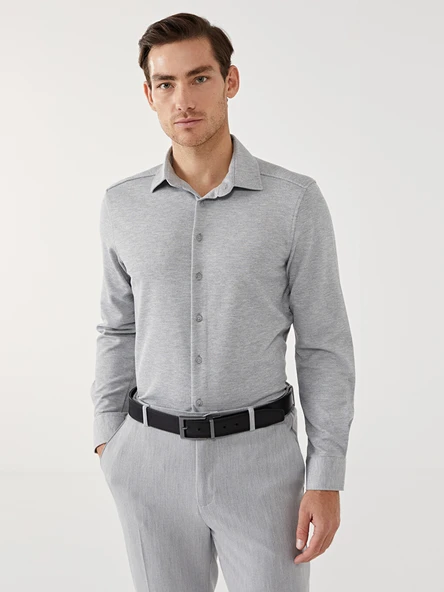LCW Vision Gri Slim Fit Uzun Kollu Erkek Gömlek ürün görseli 1