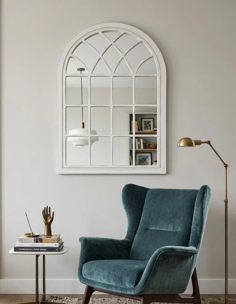 Beyaz Pencere Model Dekoratif Duvar Aynası Modern, Country, İskandinav, Bohem Salon Antre Yatak Odası Aynası Modern Ev Dekoru ürün görseli 1