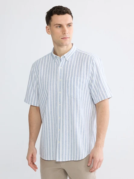 LCWAIKIKI Classic Lacivert Regular Fit Çizgili Erkek Gömlek ürün görseli 1