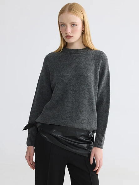 LCW Modest Gri Bisiklet Yaka Oversize Kadın Triko Tunik ürün görseli 1