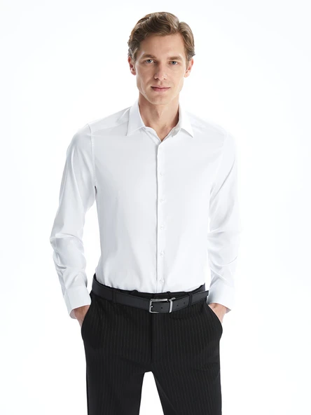 LCW BUSINESS Beyaz Slim Fit Armürlü Erkek Basic Gömlek ürün görseli 1