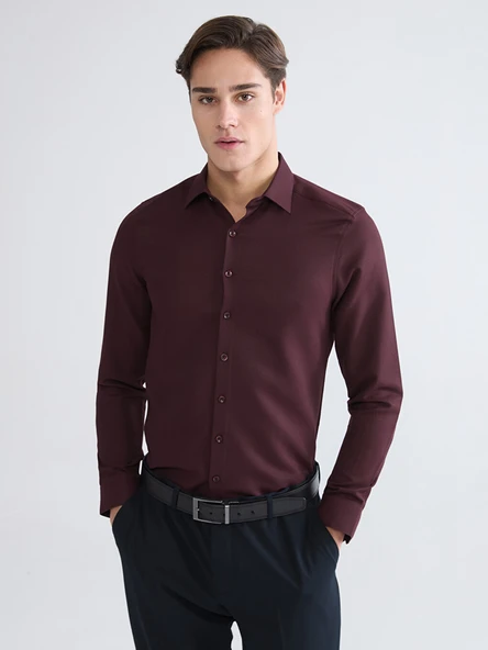 LCW BUSINESS Bordo Slim Fit Armürlü Erkek Gömlek ürün görseli 1