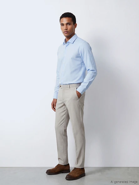 LCW BUSINESS Mavi Slim Fit Armürlü Erkek Gömlek ürün görseli 1