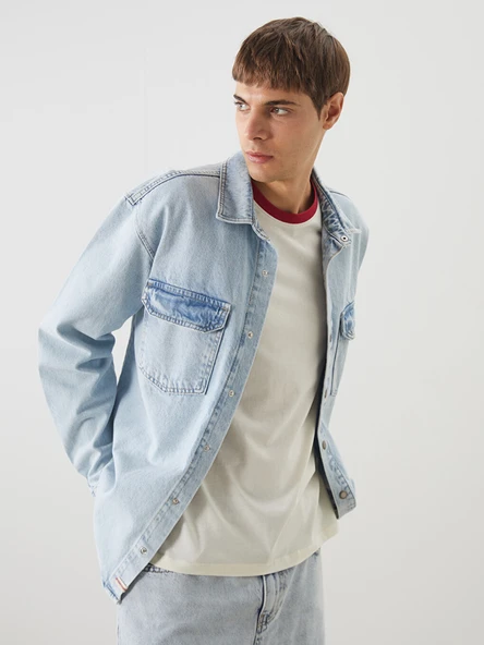 LCW Jeans İndigo Rahat Kalıp Uzun Kollu Erkek Jean Gömlek ürün görseli 1