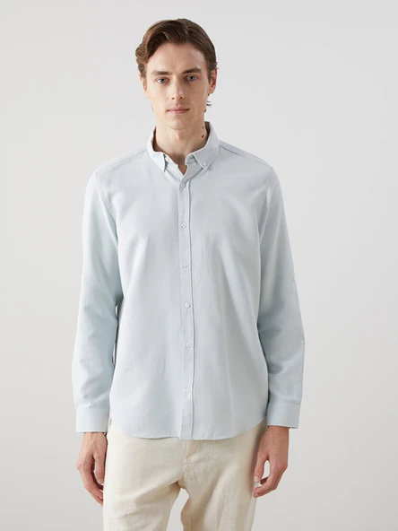 LCW Vision Yeşil Slim Fit Uzun Kollu Armürlü Erkek Gömlek ürün görseli 1
