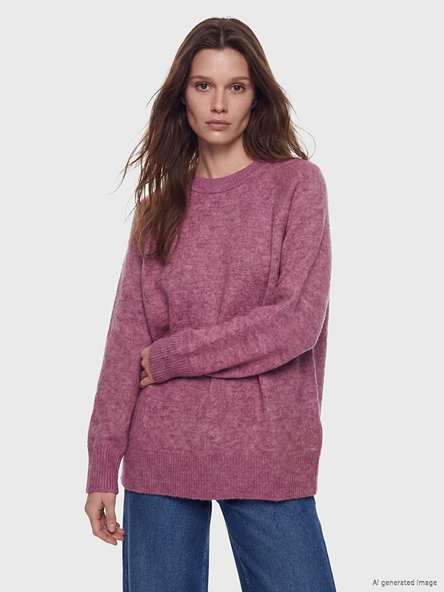 LCW Modest Pembe Bisiklet Yaka Oversize Kadın Triko Tunik ürün görseli 1