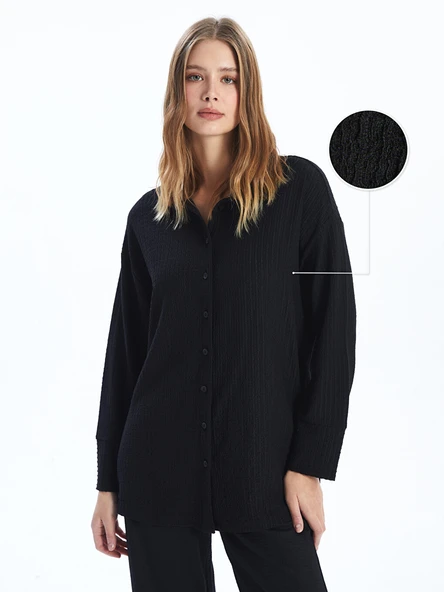 LCWAIKIKI Classic Siyah Dokulu Oversize Kadın Gömlek Tunik ürün görseli 1