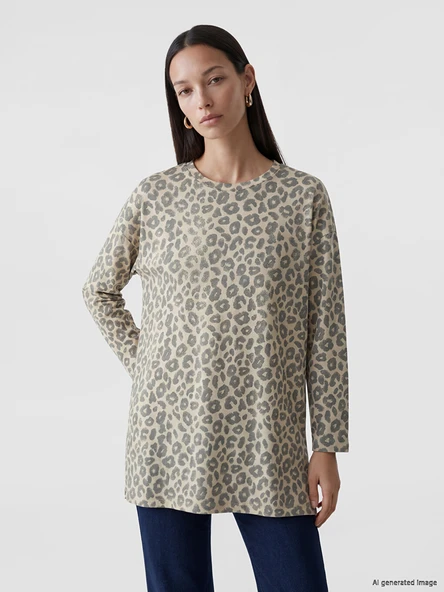 LCW EVERYDAY Kahverengi Leopar Desenli Soft Touch Kadın Tunik ürün görseli 1