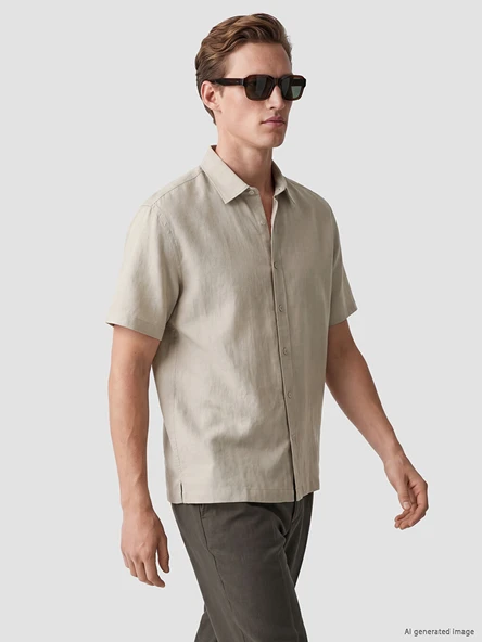 LCW Vision Bej Regular Fit Dokulu Erkek Gömlek ürün görseli 1