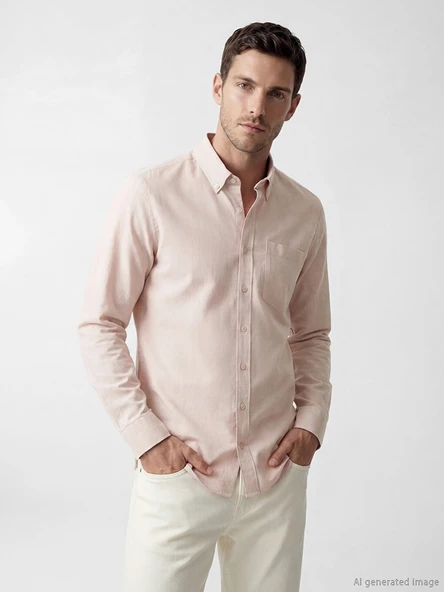 LCWAIKIKI Classic Pembe Regular Fit Keten Görünümlü Erkek Gömlek ürün görseli 1