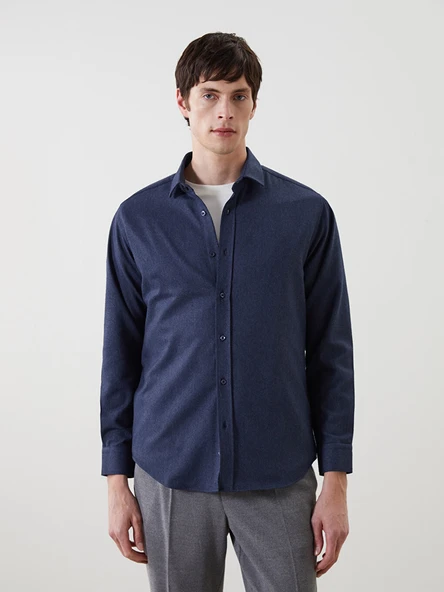 LCW Vision Lacivert Slim Fit Uzun Kollu Erkek Gömlek ürün görseli 1