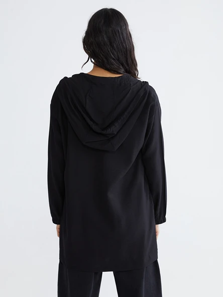LCW Modest Siyah Kapüşonlu Oversize Kadın Tunik - Resim 5