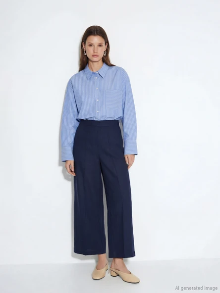 LCW Modest Lacivert Beli Lastikli Geniş Paça Kadın Pantolon ürün görseli 1