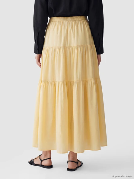 LCW Modest Sarı Beli Lastikli Katkat Etek - Resim 4
