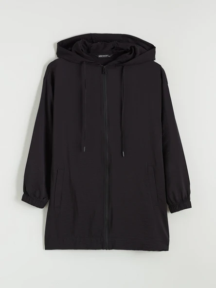 LCW Modest Siyah Kapüşonlu Oversize Kadın Tunik - Resim 6
