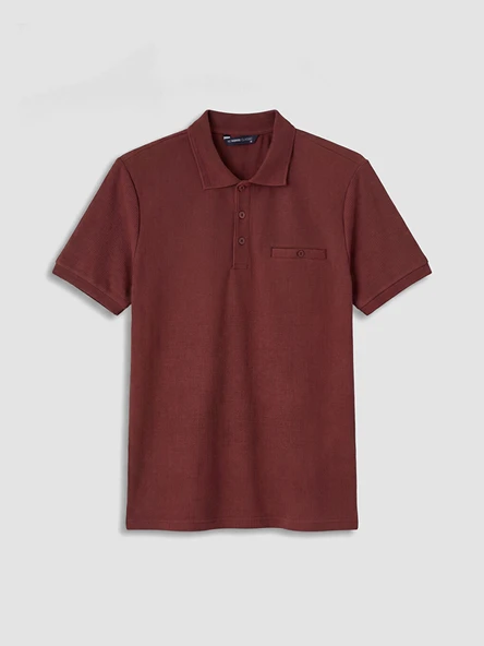 LCWAIKIKI Classic Bordo Polo Yaka Dokulu Erkek Tişört ürün görseli 1