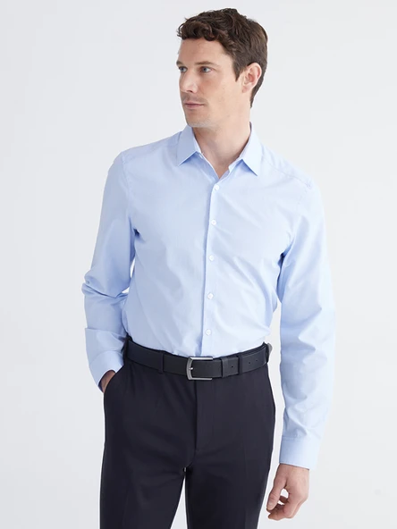 LCW BUSINESS Mavi Slim Fit Çizgili Erkek Gömlek ürün görseli 1