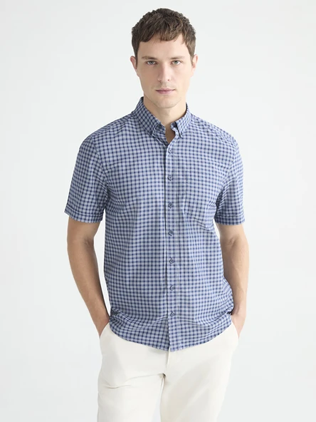LCWAIKIKI Classic Lacivert Regular Fit Ekose Poplin Erkek Gömlek ürün görseli 1