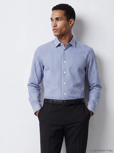 LCW BUSINESS Lacivert Slim Fit Çizgili Erkek Gömlek ürün görseli 1
