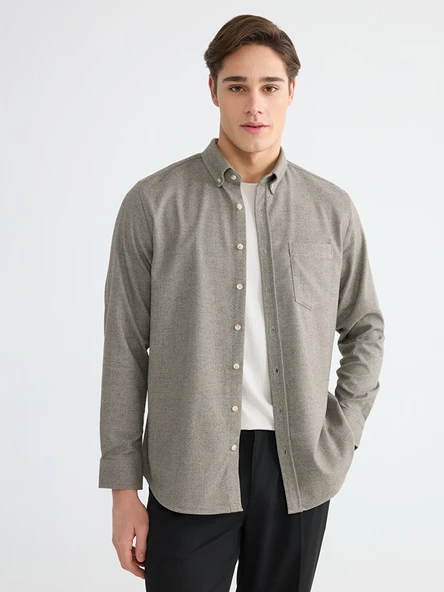 LCWAIKIKI Classic Kahverengi Regular Fit Armürlü Erkek Gömlek ürün görseli 1