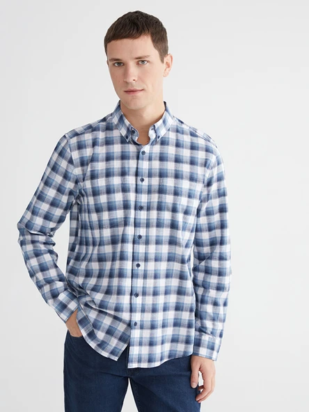 LCWAIKIKI Classic Lacivert Regular Fit Ekose Erkek Gömlek ürün görseli 1