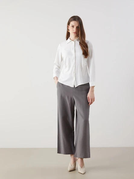 LCW Modest Gri Beli Lastikli Geniş Paça Kadın Pantolon ürün görseli 1