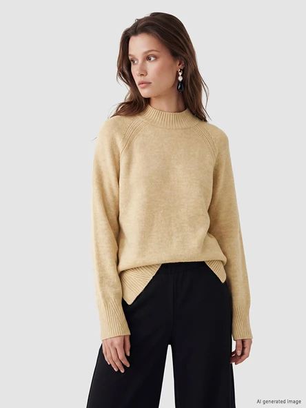 LCW Modest Sarı Yarım Balıkçı Yaka Oversize Kadın Triko Tunik ürün görseli 1