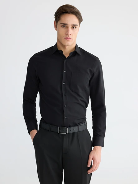 LCW BUSINESS Siyah Regular Fit Armürlü Erkek Gömlek ürün görseli 1