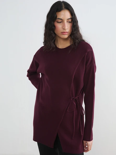 LCW Modest Bordo Bisiklet Yaka Kadın Triko Tunik ürün görseli 1