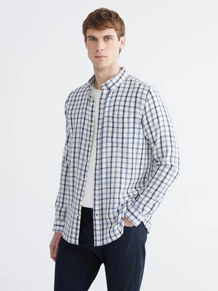 LCWAIKIKI Classic Mavi Regular Fit Ekose Erkek Gömlek ürün görseli 1