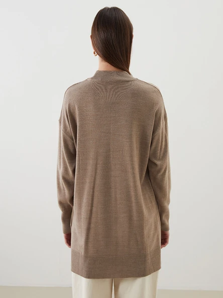 LCW Modest Bej Dik Yaka Kadın Triko Tunik - Resim 7