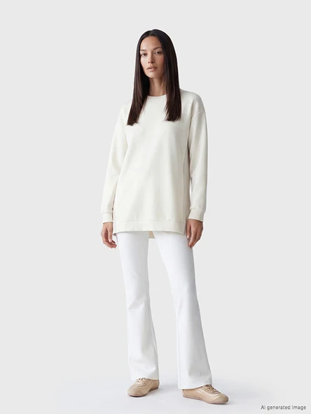 LCW EVERYDAY Bej Oversize Soft Touch Kadın Tunik - Resim 3