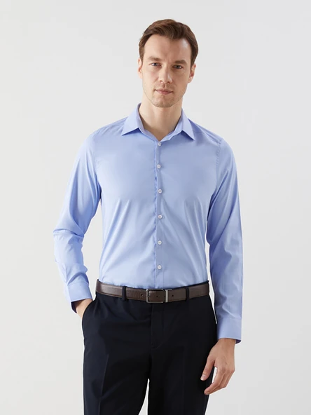 LCW BUSINESS Mavi Slim Fit Armürlü Erkek Gömlek ürün görseli 1