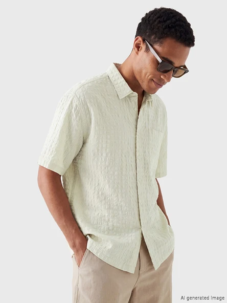 LCW Vision Bej Regular Fit Erkek Dokulu Gömlek ürün görseli 1