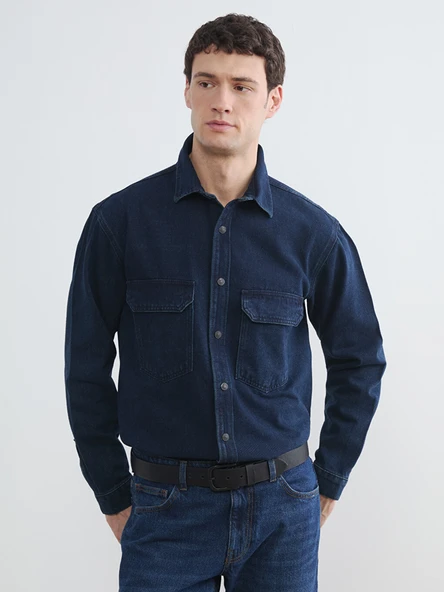 LCW Jeans İndigo Rahat Kalıp Erkek Jean Gömlek ürün görseli 1