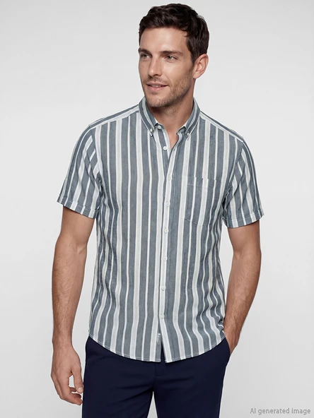 LCWAIKIKI Classic İndigo Regular Fit Çizgili Erkek Gömlek ürün görseli 1