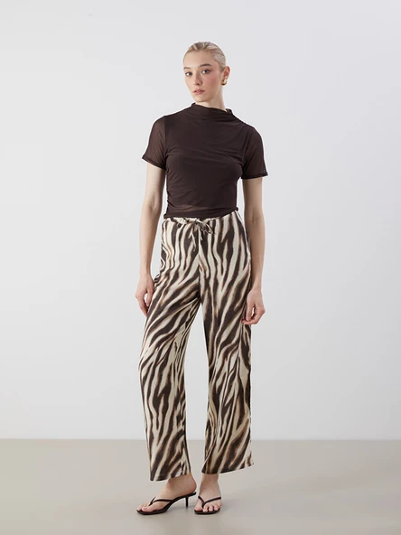 LCW Vision Kahverengi Beli Lastikli Zebra Desenli Kadın Pantolon ürün görseli 1
